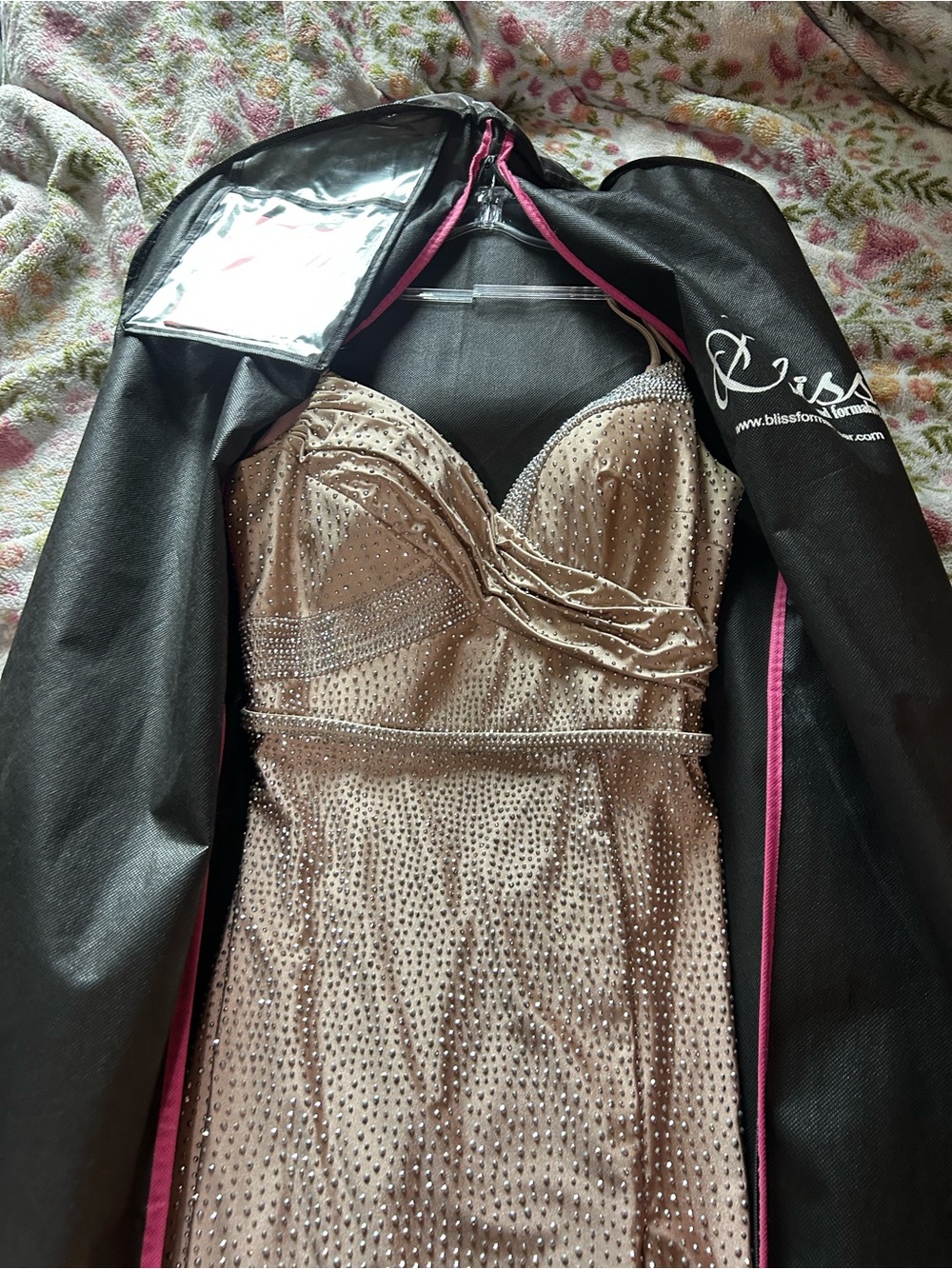 Evening Embellished Strapless Dress in Champagne